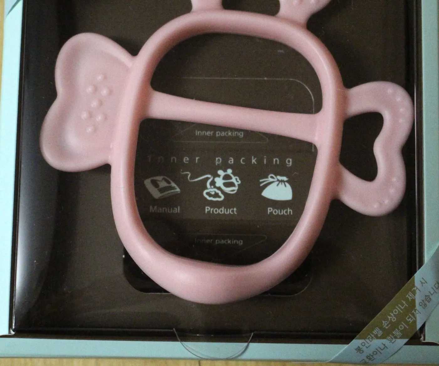 상자 속 포장 확대. inner packing 안내에 Manual, Product, Pouch 세 가지 그림이 있다